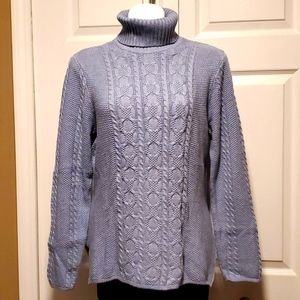 Jeanne Pierre Women's Blue Textured Pullover Turtleneck Sweater - Size XL